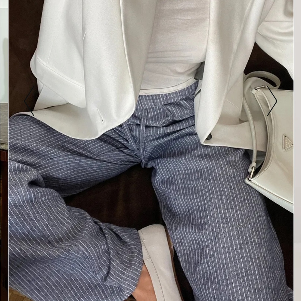 NA-KD Striped Elastic Waist Linen Pants striped pants